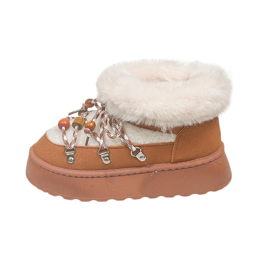 2025 New Women Boots Round Toe Outdoor Thick Bottom Shoes for Women Cross Strap Decoration Short Plush Snow Boots Women