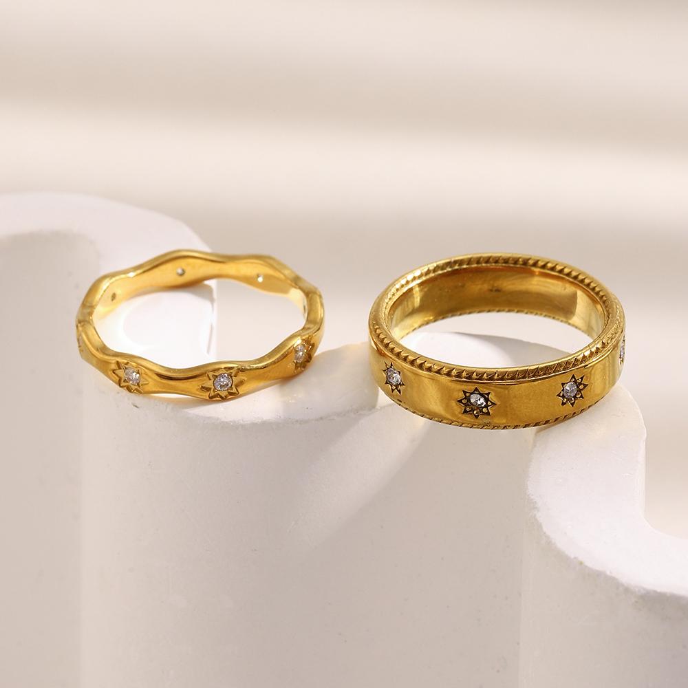 MamacitaSlay Кольцо-звезда из нержавеющей стали 316L с цирконами, покрытие 18K золотом, водостойкое, классическое женское кольцо, высококачественный подарок