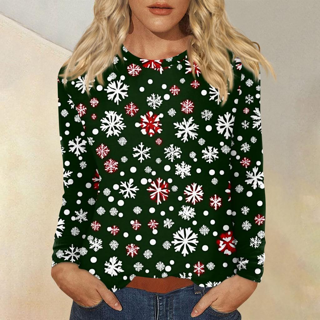 Рубашки с длинным рукавом для женщин, милые футболки с принтом на Рождество, блузки, повседневные топы больших размеров, пуловеры