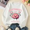 Kids Crewneck Long Sleeve Pullover Sweatshirt, Cute Brain Character With Thought Bubble Graphic Print
