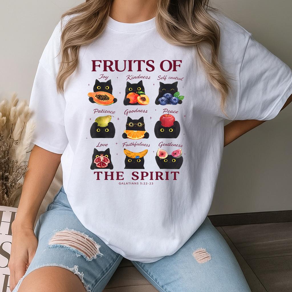 Fruits of The Spirit Cute Black Cats Bible Verse T-Shirt