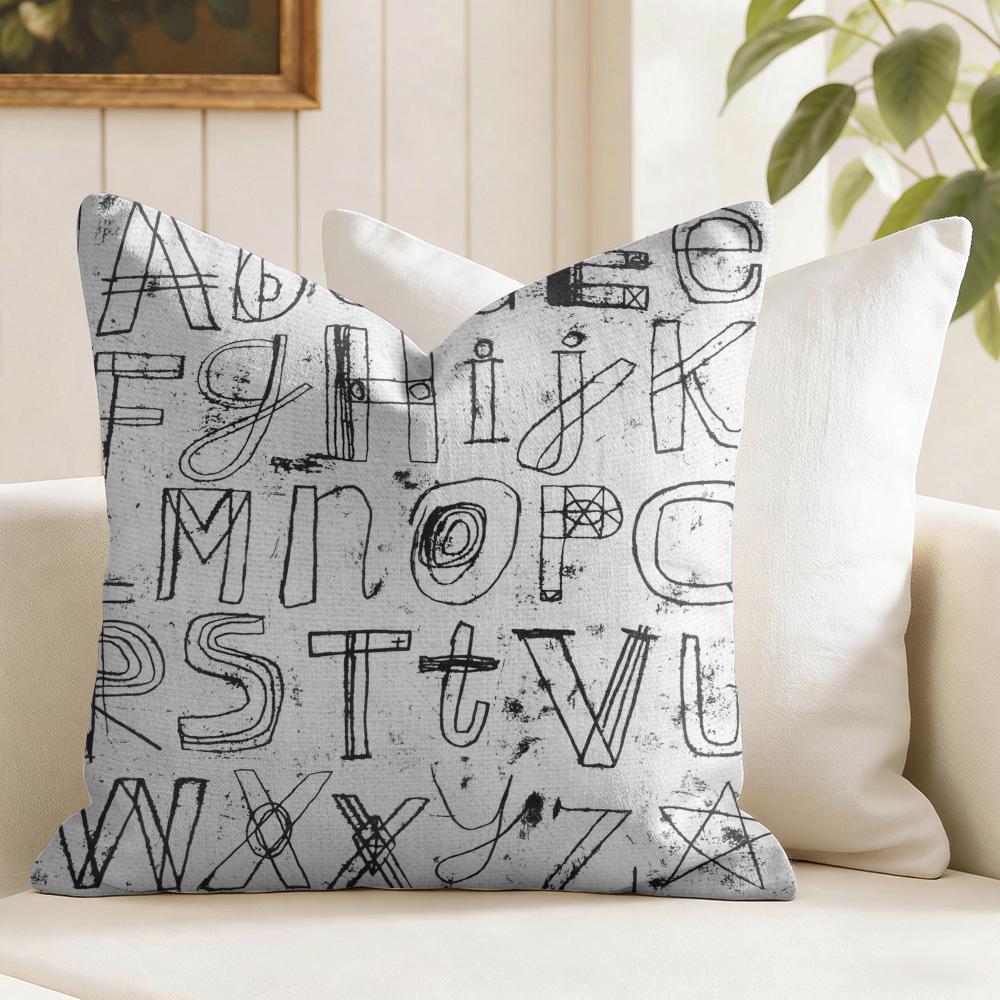 Handwritten Fonts Pattern Cushion Cover Natural Linen Pillow Cover DoubleSided Print Cushion Cover for Sofa Home Decor