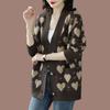 Heart Button Front Cardigans, Casual V Neck Long Sleeve Knitted Cardigans Top for Spring & Fall, Women's Clothing
