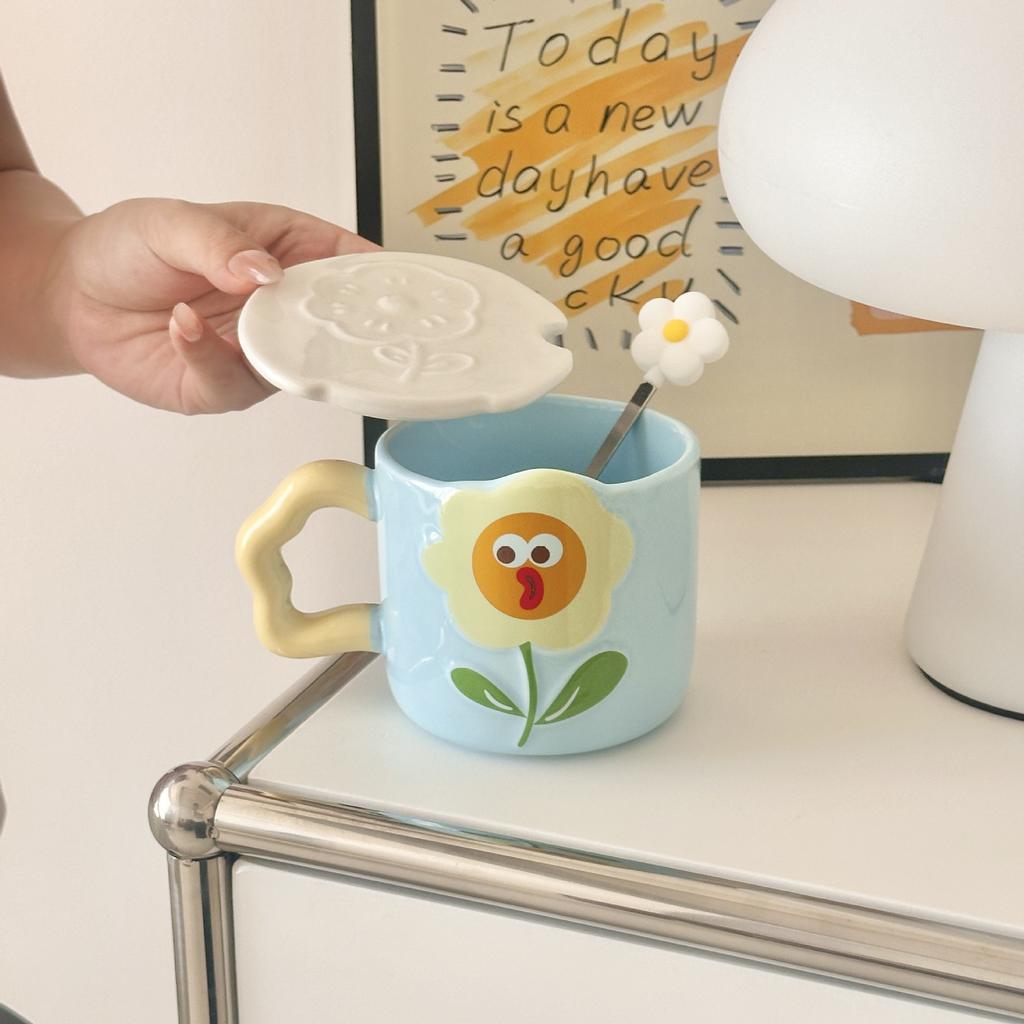 Birthday Gift for Girls Practical Ceramic Mug with Lid Spoon Cup Couple Home Breakfast Coffee Milk Cup