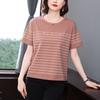 Лето 2024 года, полосатая футболка с короткими рукавами для женщин, стильная мама среднего возраста, уменьшение возраста и похудение, топ-футболка с половиной рукавов