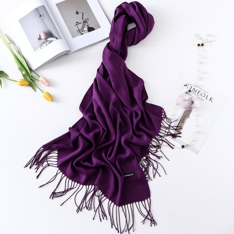 2024 Autumn And Winter New Solid Color Extended Thin Imitation Cashmere Scarf Versatile Warm Neck Protection Scarf Shawl For Women