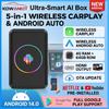 2026 Android 14 Wireless CarPlay Ai Box Kowankit 4+64G Android Auto 5 In 1 Smart HDMI Plug & Play Car Tv Box For YouTube Netflix