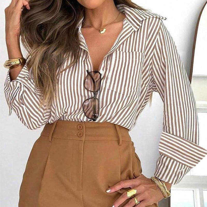 Striped Shirt 2025 Autumn Wish Long-sleeved Shirt Mid-length Cardigan