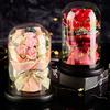 Artificial Rose Bouquet with LED Light Glass Dome Cover Eternal Flower Decoration Women Wife Girlfriend Anniversary Valentine's Day Mother's Day Gift