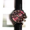 Salvatore Marra Red Chronograph 10 ATM Water Black Leather Burlap Men's Wristwatch, Resistant, Strap, Pattern, SM15104-PGPLLE