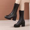 8cm 10cm Small Size 32-43 Genuine Leather Boots Womens Platform Shoes with Fur 2025 Block High Heels Mid Calf Boots Office Model