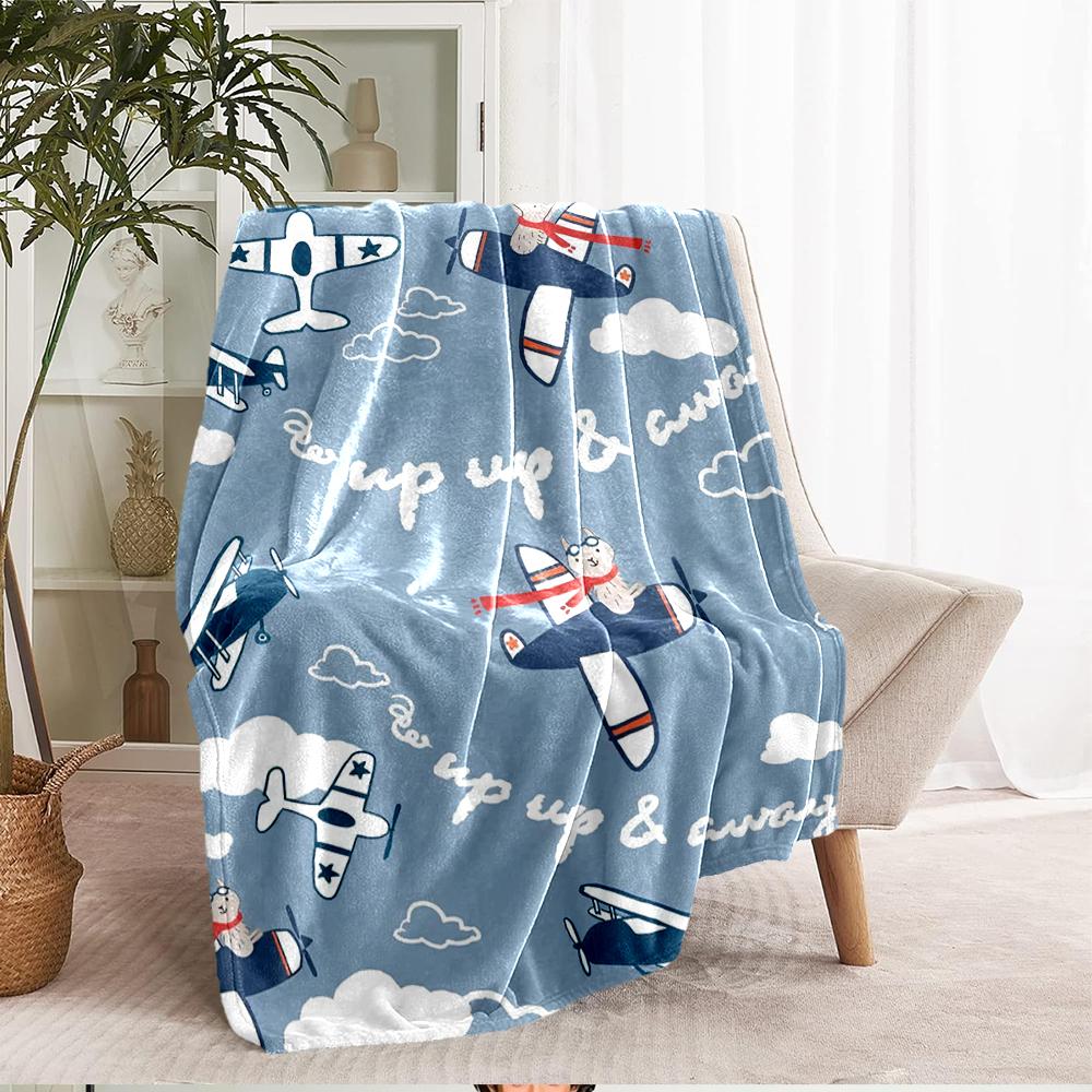 Cute airplane Theme Printed Blanket - Perfect for Couch, Bed, Travel & Outdoor Use | Machine Washable, Cozy & Durable.