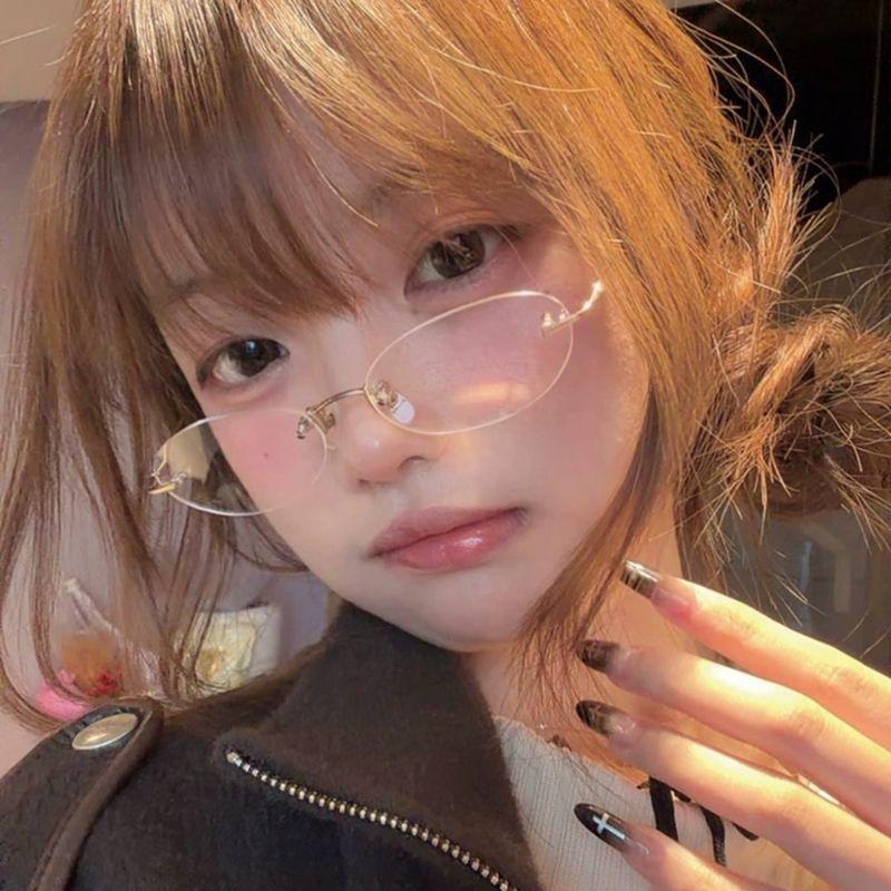 Advanced retro style rimless myopia glasses ultra-light and thin metal frame anti-blue light matching degree N