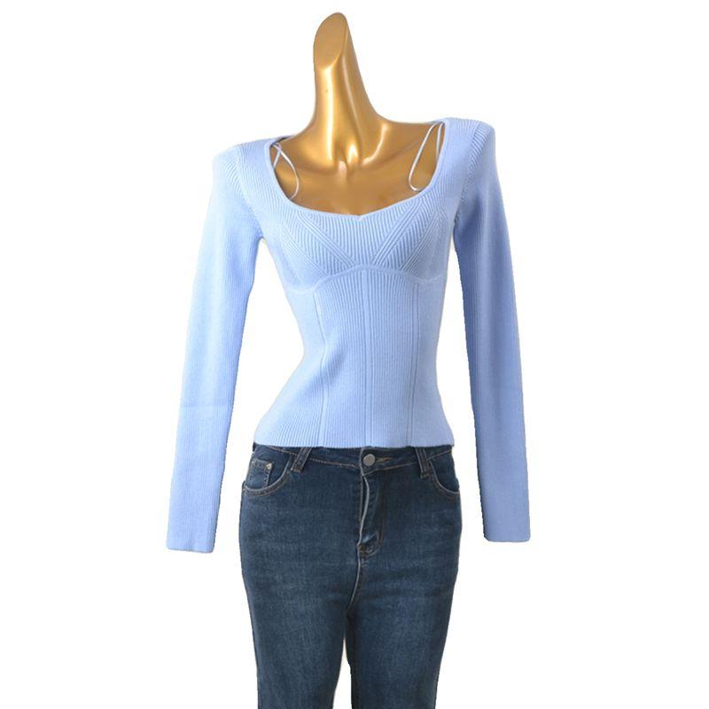 Water Drop Collar Threaded Undershirt Fashion Wind Slim Looking Long Sleeve Inner Wear Sexy Top Foreign Trade Original Order Knitwear