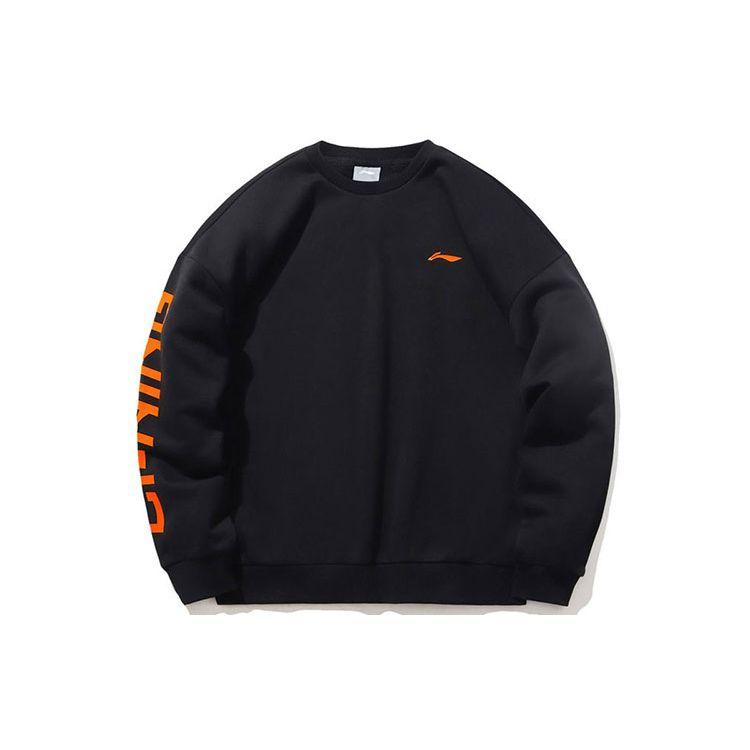 Мужская толстовка Li Ning с флисовой подкладкой и круглым вырезом, повседневная, черная, AWDP932-32