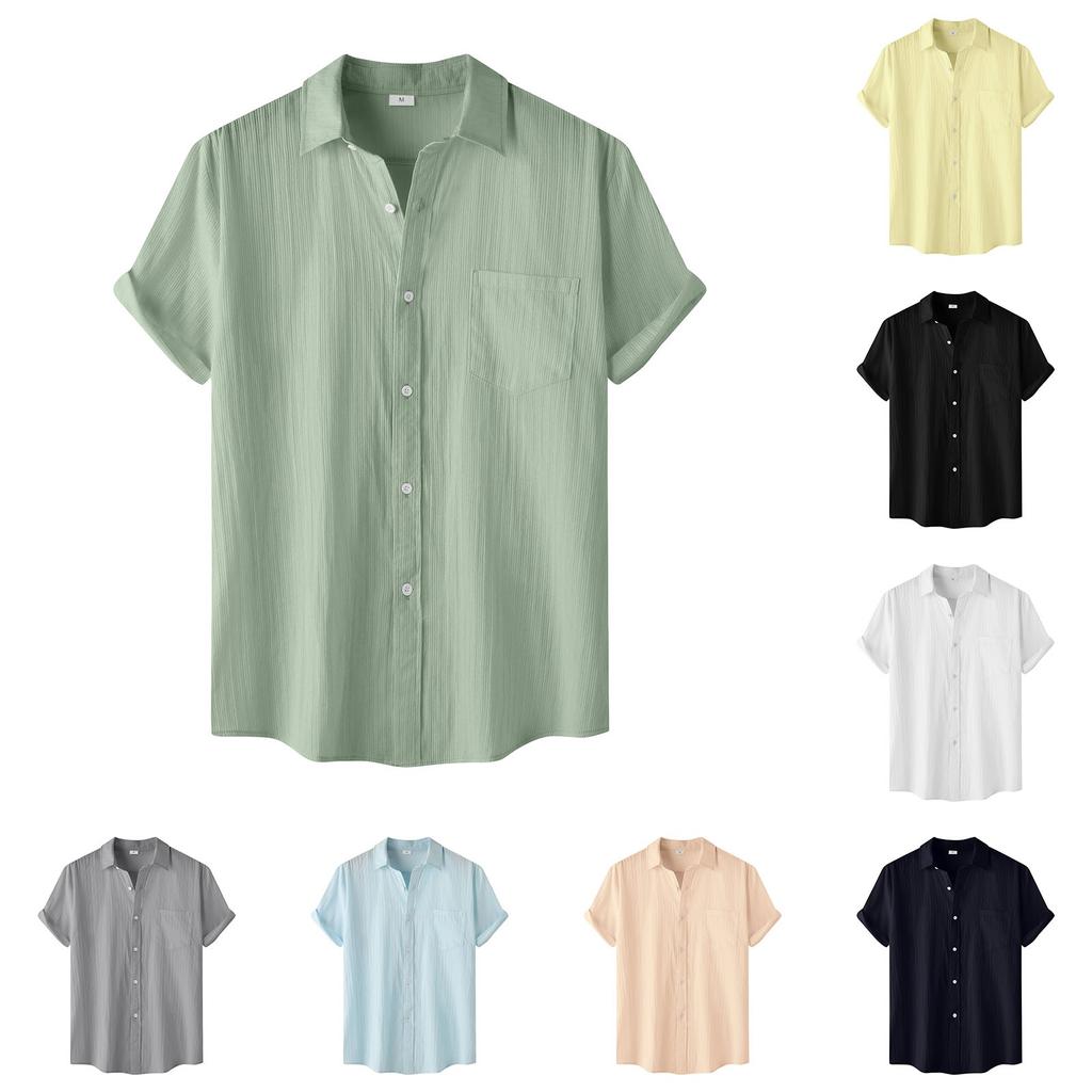 Men's Casual Single Pocket Solid Color Short Sleeve Single Breasted Lapel Shirt