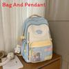 Color Blocked Cute Large Capacity Student Backpack With Pendant For Teens
