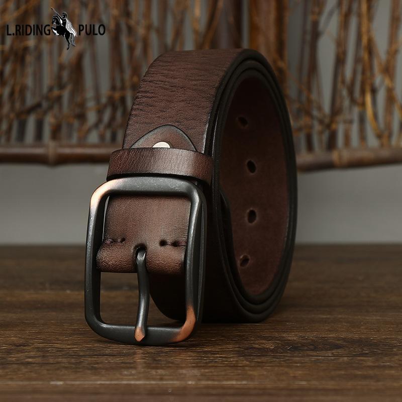 Belt Men's Matte Glossy Retro Leather Pin Buckle First Layer Cowhide Casual Trendy All-Match Youth Jeans Belt