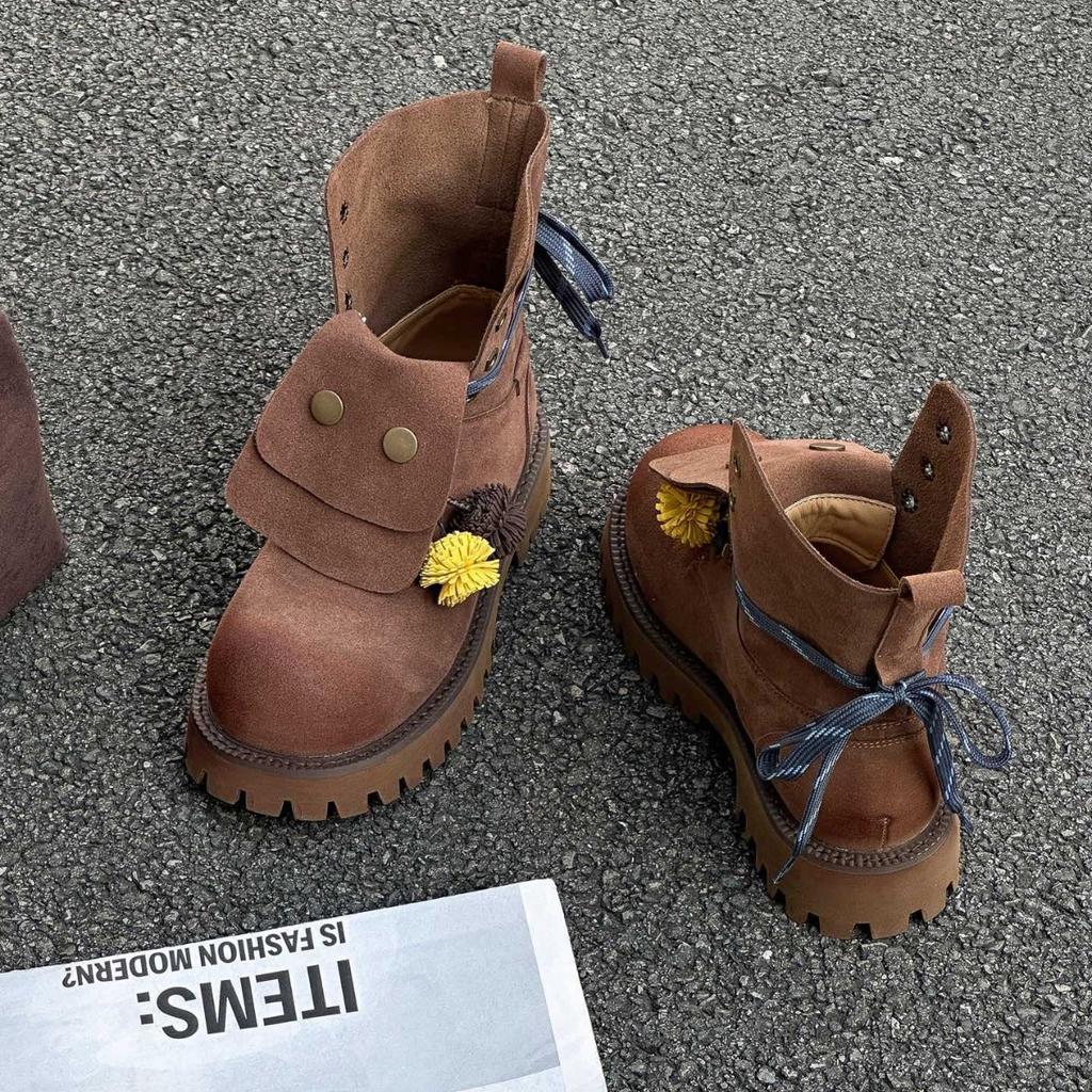 Retro Thick-soled Versatile Women 2025 Early Autumn New Versatile Soft-soled Medieval Hippie Fringed Three-wear Medium Tube Martin Boots