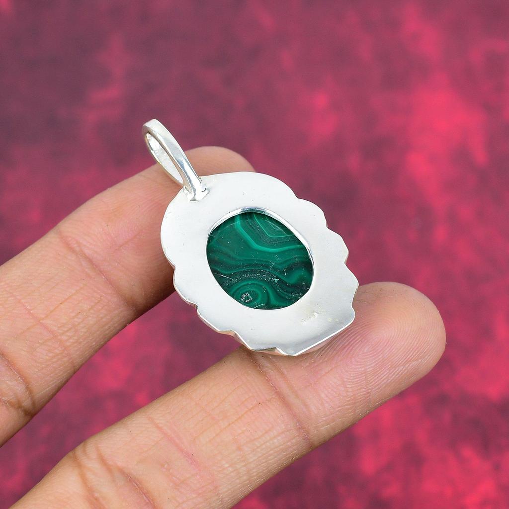 Подвеска из малахита, серебряная подвеска 925 пробы. Подарок для женщин, подвеска ручной работы, ювелирные изделия из драгоценных камней
