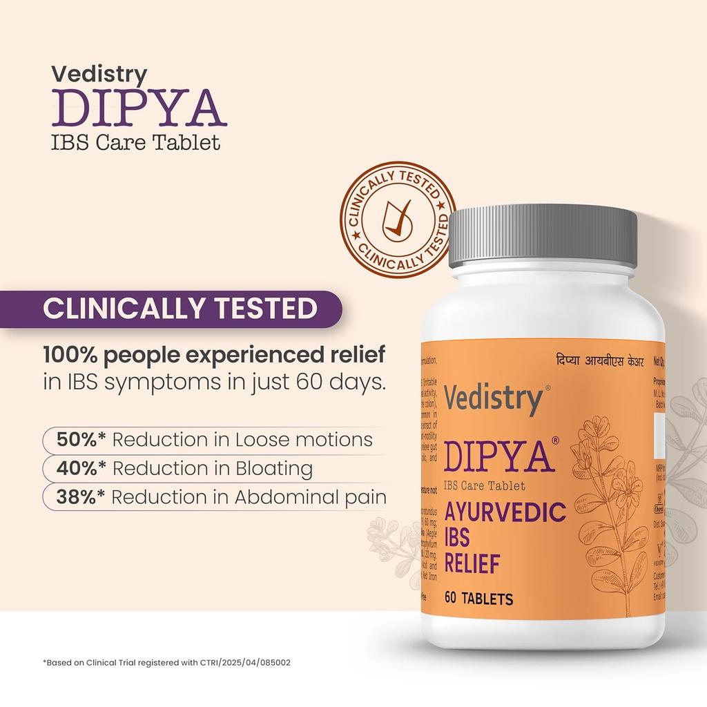 Аюрведическая таблетка Dipya IBS Care для пищеварения, облегчения вздутия и газов, здоровья кишечника – 60 таблеток, упаковка 1 шт.