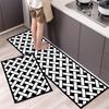 2 Pcs Kitchen Rug Set Non-Slip Oil Proof Washable Black White Diamond Print Floor Mats for Kitchen Sink Laundry Room