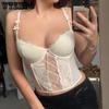 Purely Sweet and Spicy Lace Patchwork Bow Suspender Sexy Perspective Cross Strap Strapless Hot Girl Corset with Design Sense of Ultra-short Vest