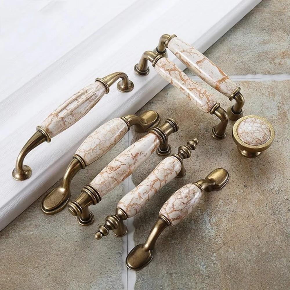 Antique Crack Ceramic Cabinet Knobs Antique Bronze Furniture Handles Drawer Pulls  Cabinet Doors