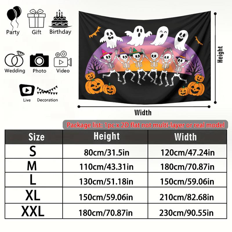 Home Pumpkins Ghosts Halloween Party Backdrop, Spooky Polyester Banner for Wall Decor & Photo Booth