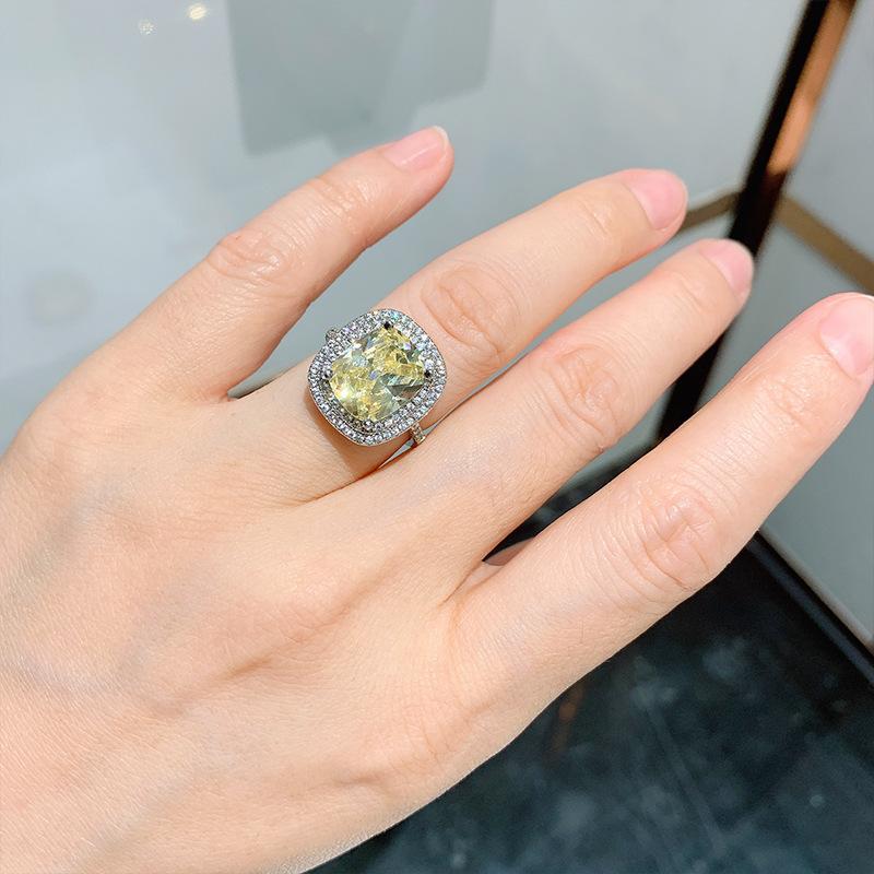 Кольцо с розовым цирконием, микробриллиантовое квадратное кольцо с большим цирконием, цветное драгоценное кристаллическое кольцо с розовым бриллиантом, желтое бриллиантовое ювелирное изделие