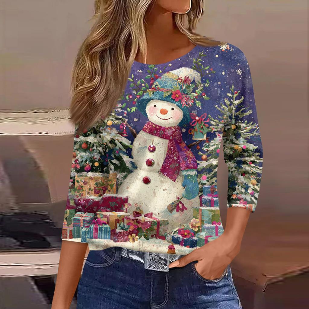 Рубашки с рукавом 3/4 для женщин, футболки с принтом, блузки, повседневные базовые топы больших размеров, пуловеры