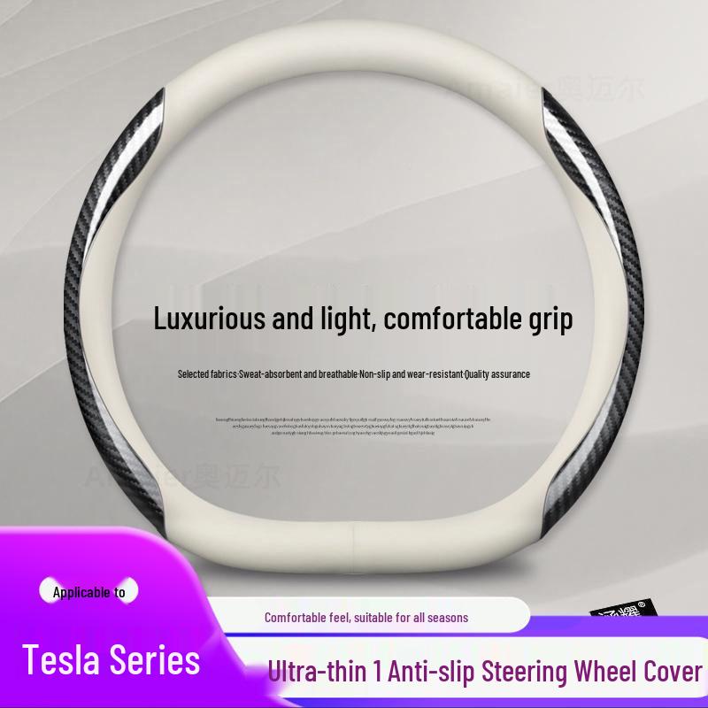 Genuine Leather Steering Wheel Cover for Tesla Model 3/Y - Ultra-thin Design
