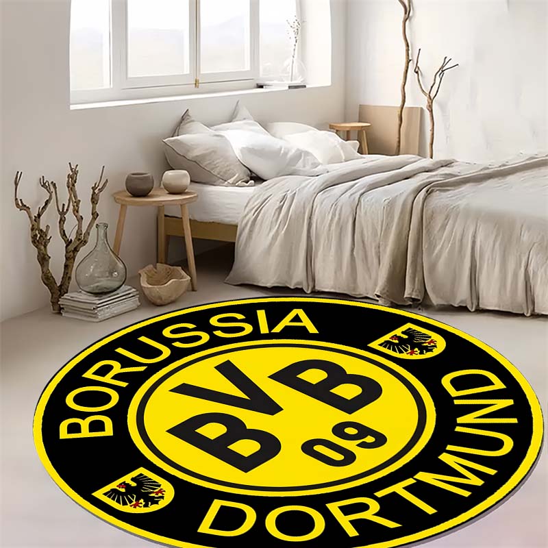 Круглый коврик для пола с принтом эмблемы клуба BVB 09 Dortmund, нескользящий, декор для дома фаната футбола, для игровой комнаты