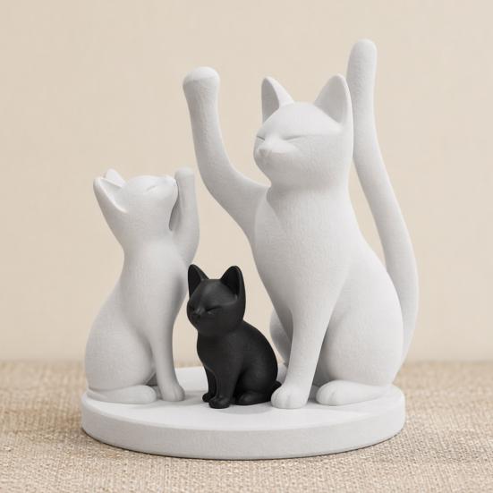 Милая Фигурка Кошачьей Семьи, 3D-печатная Скульптура Родителей-Кошек и Котенка, Современное Настольное Украшение с Кошкой, Подарок для Любителей Кошек