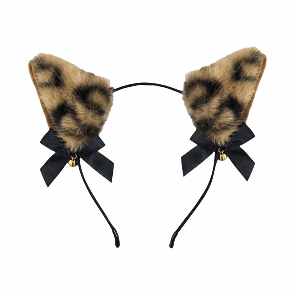 Bow Bell Cosplay Hair Accessories Leopard Print Furry Hair Hoop Gift Cat Ears Headband Women