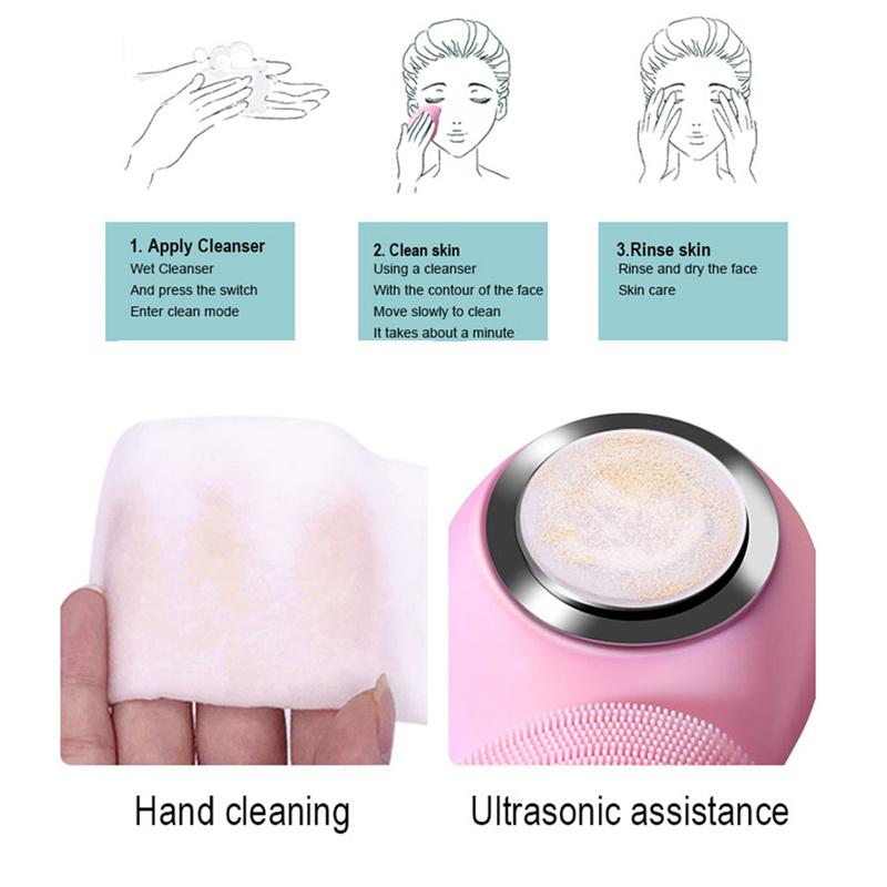 KinseiBeauty Ультразвуковая силиконовая электрическая щетка для чистки лица RF Beauty Device Звуковое очищающее средство для лица Массажер для мытья щетка Перезаряжаемая IPX7