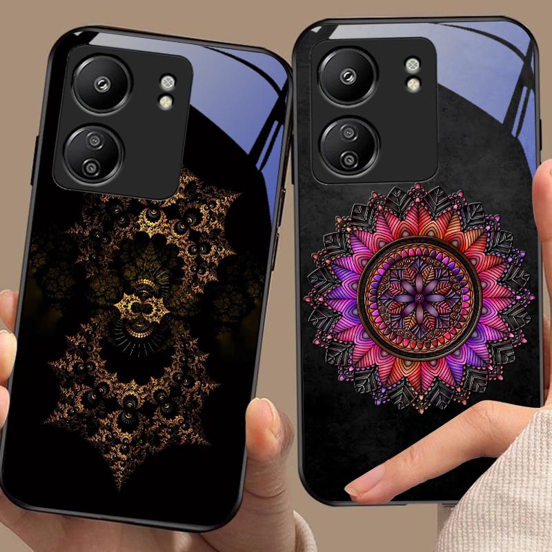 Светящийся Черный Лотос Для Xiaomi Redmi 13C Note13 12 Pro Plus 5G Note 9 13T Pro POCO X6 F5 F6 Черный Чехол для Телефона из Закаленного Стекла