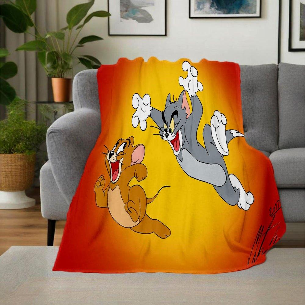 Tom & Jerry Kids Cartoon Poster Wall Art DecorBlanket Flannel Throw Blanket for Sofa, Bed, Travel, Camping, Office