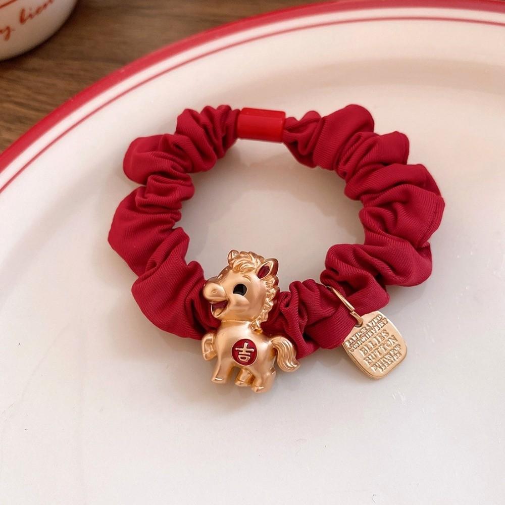 Zinc Zinc Alloy Zodiac Horse Hair Rope Wrinkle Chinese Children Hair Band Red Hair Scrunchies Kids