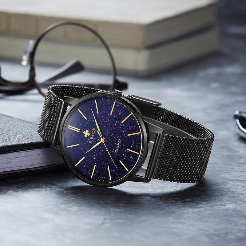 Мужские кварцевые часы WWOOR со звездами и сетчатым ремешком, водонепроницаемые