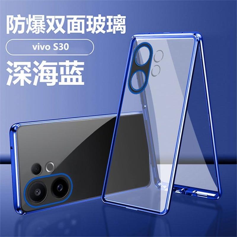 Полный Чехол 360 для Vivo V60 5G Чехол Двустороннее Магнитное Притяжение Металлическая Крышка Закаленное Стекло Защитная Накладка