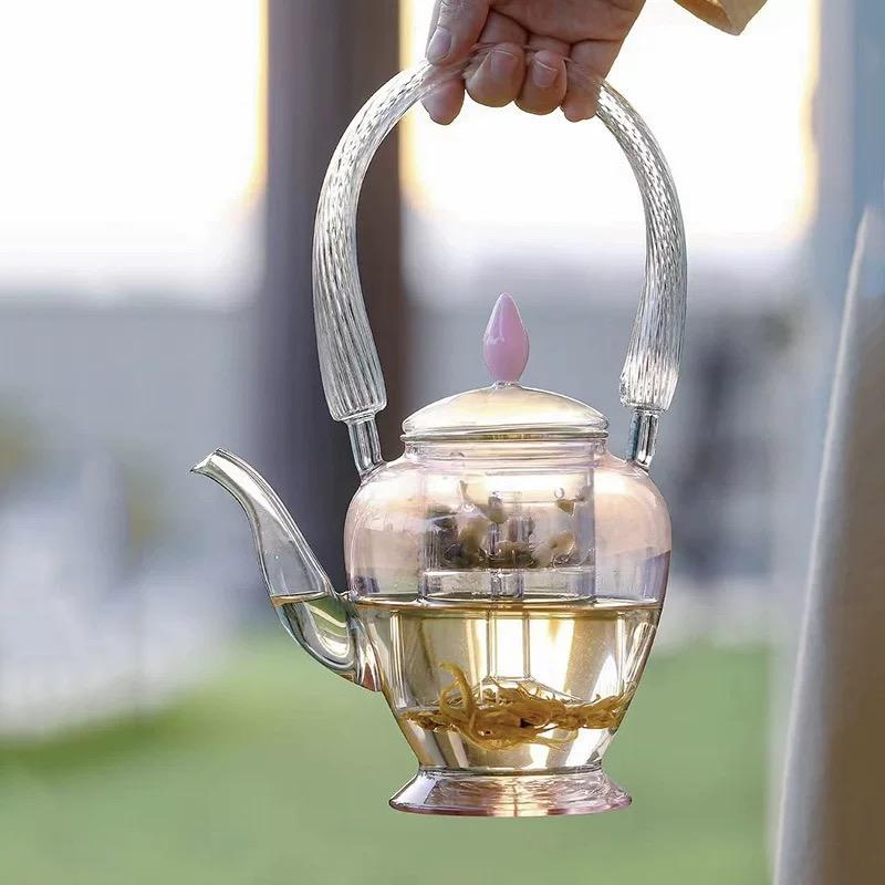 Чайник из высокоборосиликатного стекла розовый с наклоном чайник для кипячения чайник для приготовления чая бытовой чайник для кипячения воды