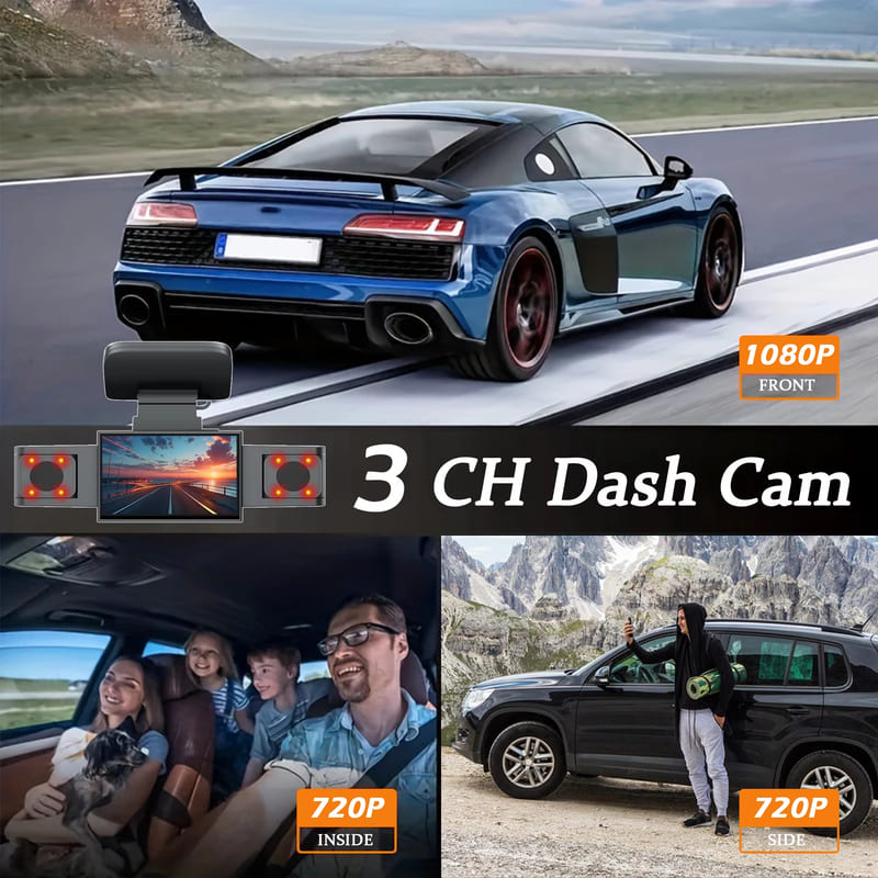 1080P 3-канальный WIFI видеорегистратор для автомобиля Три объектива Передняя Задняя Левая Камера Автомобиля с обзором назад Черный ящик Автоаксессуары