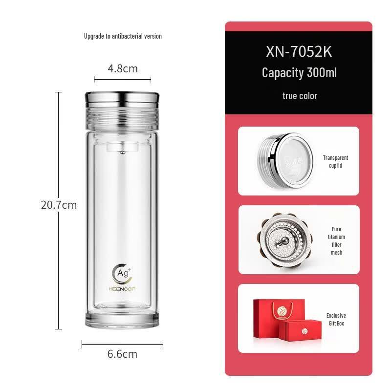 Heenoor Antibacterial Double-Layer Glass Tea Infuser Bottle