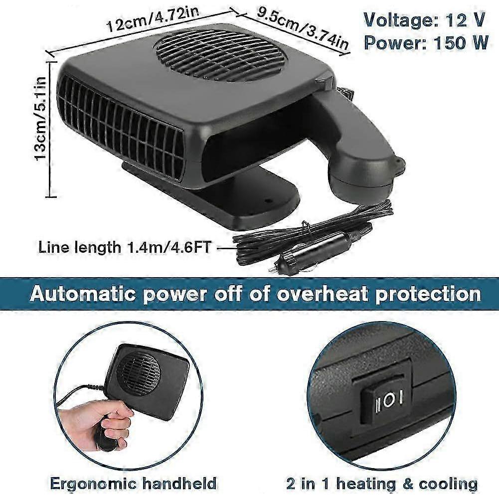 12V and 150W New Upgrade Portable Car Heater, 2 in 1 Heater & Fan, Automobile Windshield Defroster Fan, Car Defroster That Plug into Cigarette Lighter
