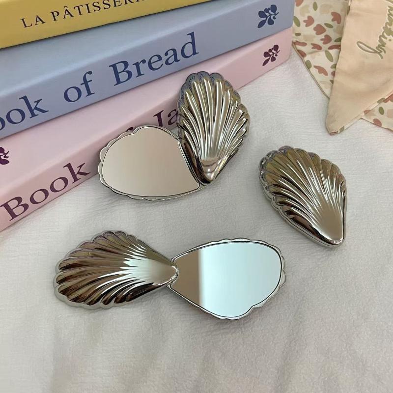 Foldable Makeup Mirror Metal Mini Seashells Shape Not Fragile And Portable Travel Double-Sided Compact Mirror Suitable For Bag