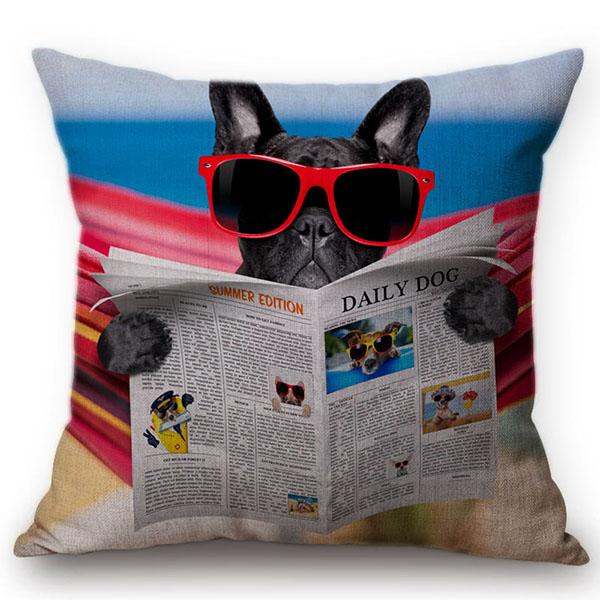 Cute Pug Pet Dog Pattern Car Decorative Throw Pillow Case German Hound Print Cotton Linen Sofa Chair Cushion Cover Cojines
