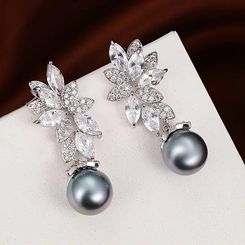 Серьги-подвески Huitan Multi Colored Imitation Pearl, эстетичные серьги в виде листьев для женщин, ослепительные модные ювелирные изделия класса люкс с фианитами