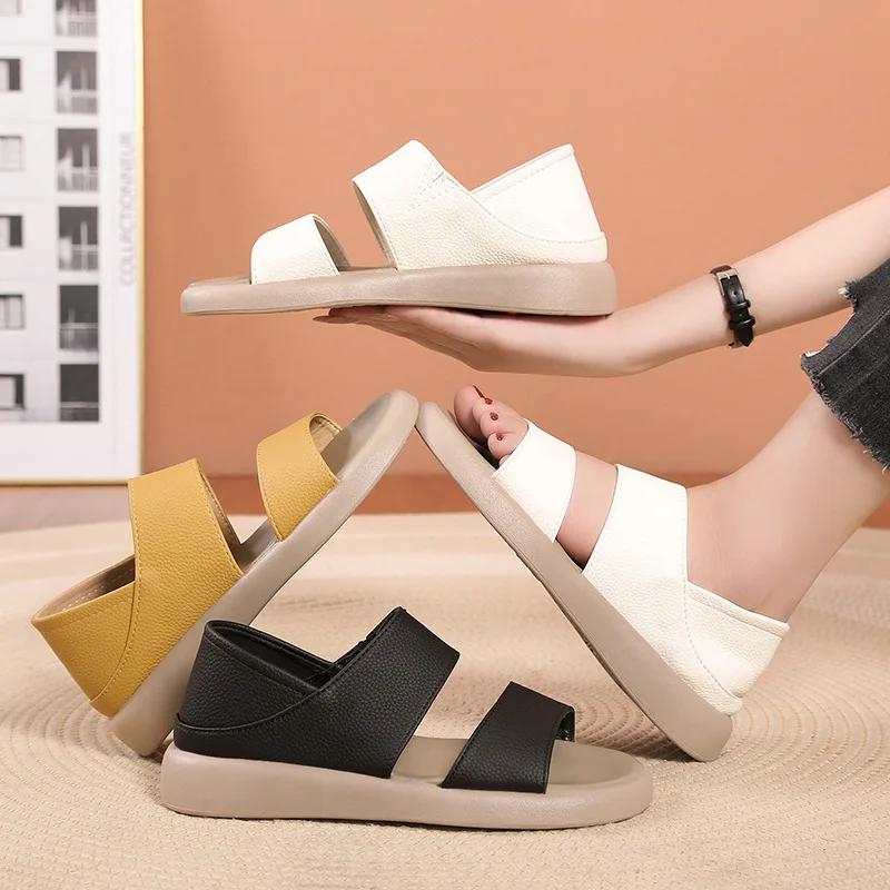 Летние новые сандалии Fairy Style Soft Sole для женщин с двумя сумками и римскими пляжными сандалиями