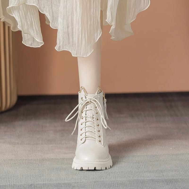 2024 трендовые женские ботильоны из искусственной кожи, осенне-зимние туфли с круглым носком на шнуровке, женские классические модные мотоциклетные ботильоны на платформе